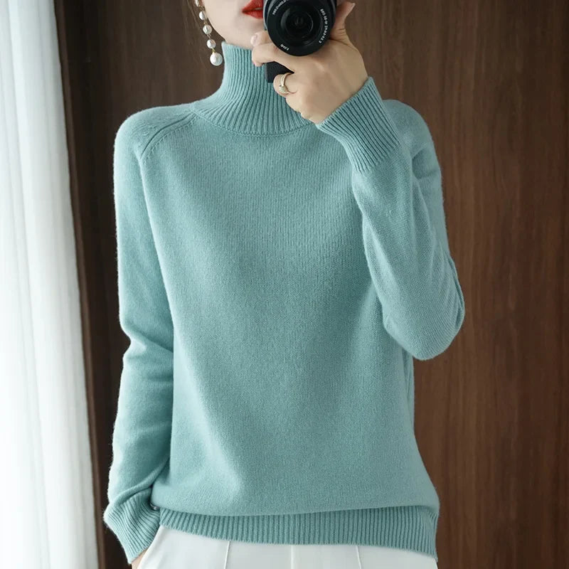 Kvinders Striktrøje Turtleneck Blød Merino Uld