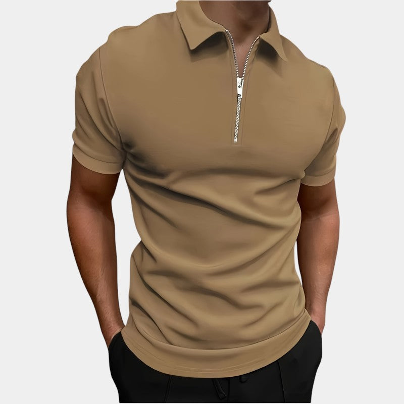 Herre T-Shirt Med Lynlås Strækbar Polyester Til Golf & Sport