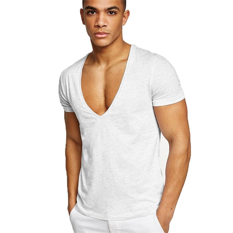 Herre T-shirt med V-hals og kort ærme