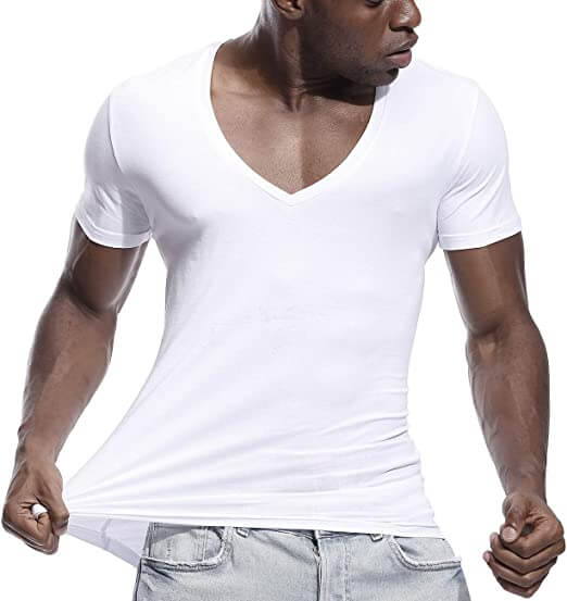 Herre T-shirt med V-hals og kort ærme