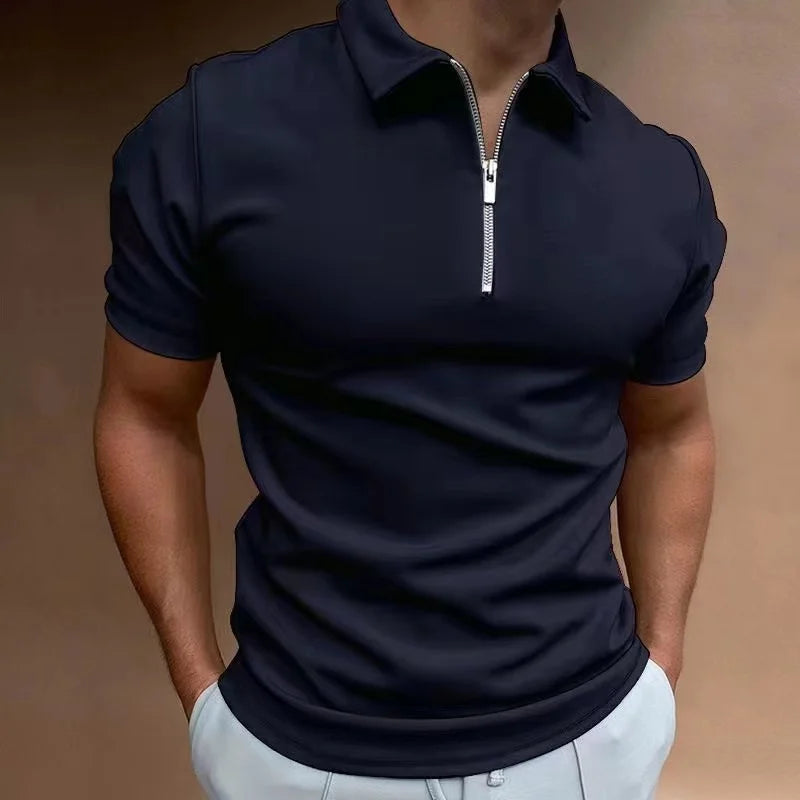 Herre T Shirt Halv Lynlås Kort Ærme Casual Trænings T Shirts Mænd