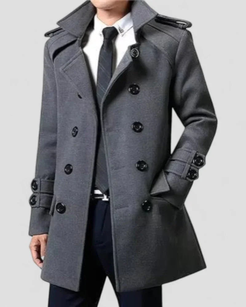 Herre Trenchcoat Mellemlængde Dobbeltradet Stil Elegant