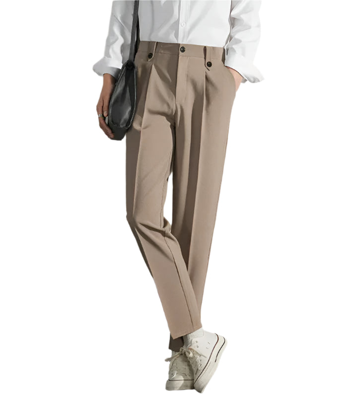 Herre Trousers Klassisk Fit Plisseret Front Straight Leg