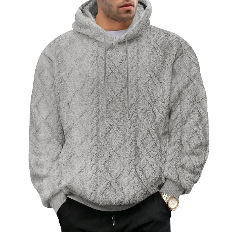 Herre Vinterjakke Pullover Jakke med Hætte i Blødt Fløjl Jacquard