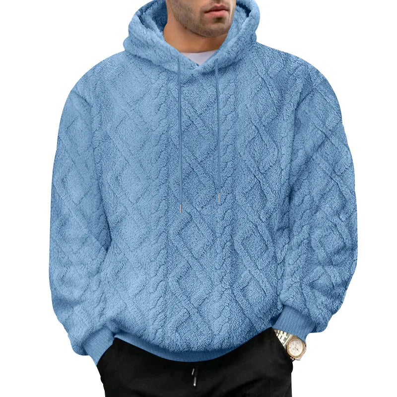 Herre Vinterjakke Pullover Jakke med Hætte i Blødt Fløjl Jacquard