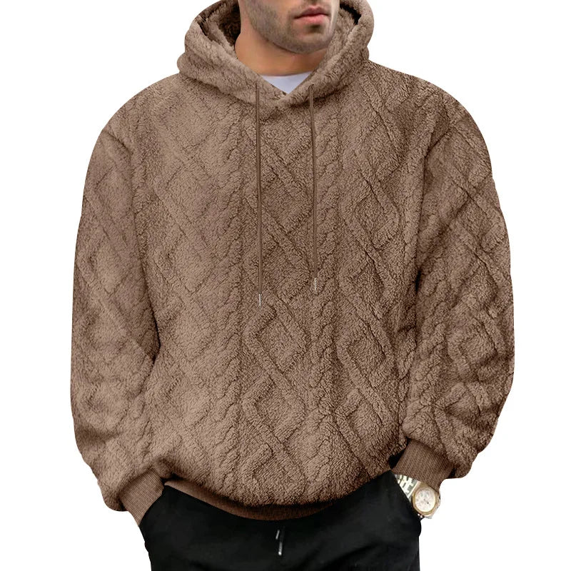 Herre Vinterjakke Pullover Jakke med Hætte i Blødt Fløjl Jacquard