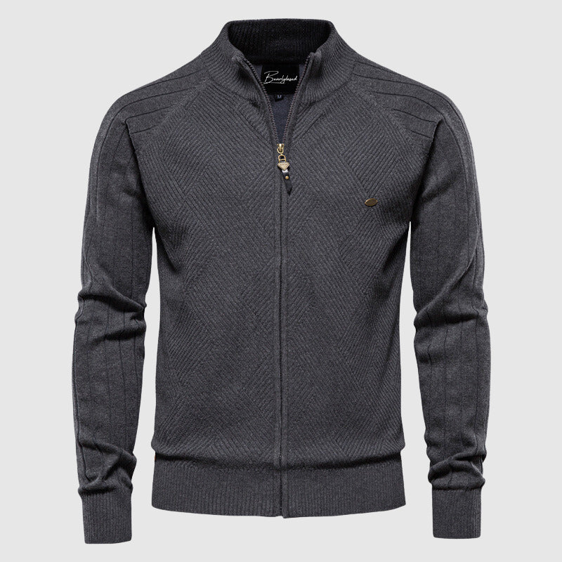 Herre Zip-Up Cardigan med Ribbet Design