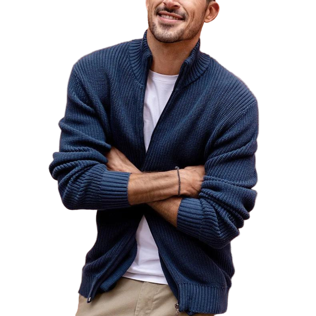 Herre Zip Neck Sweater Ribbet Design