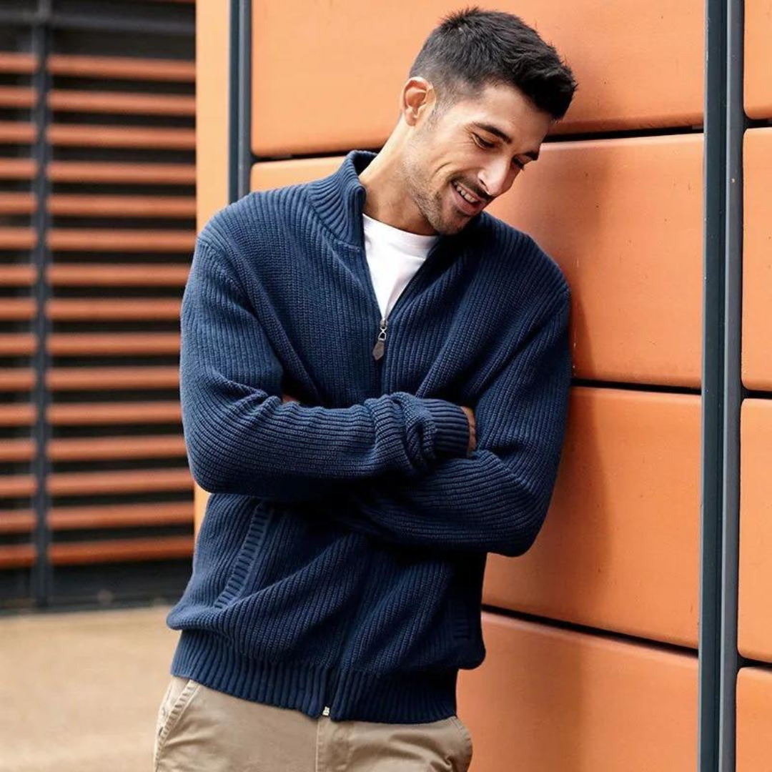 Herre Zip Neck Sweater Ribbet Design