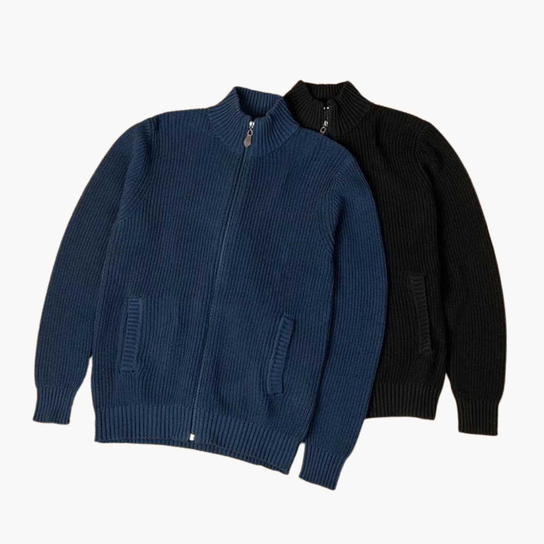 Herre Zip Neck Sweater Ribbet Design