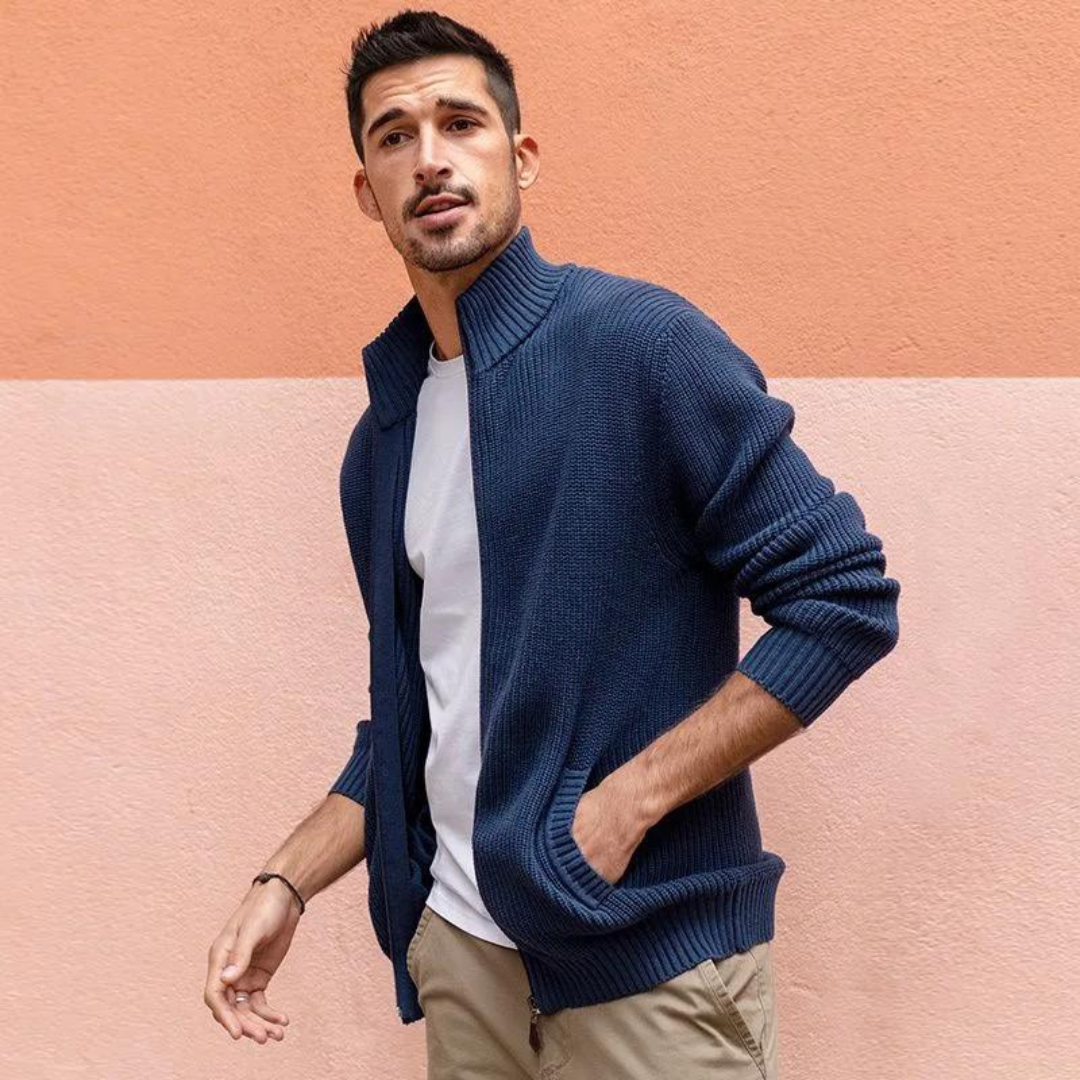 Herre Zip Neck Sweater Ribbet Design