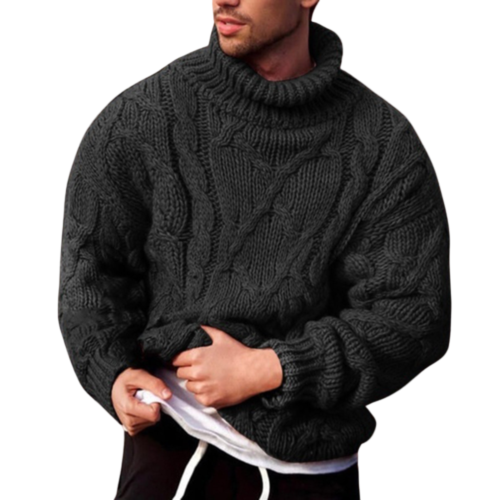 Herresweater med Rullekrave og Kabelstrik