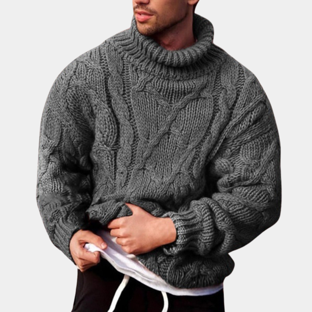 Herresweater med Rullekrave og Kabelstrik