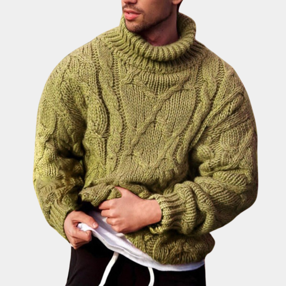 Herresweater med Rullekrave og Kabelstrik