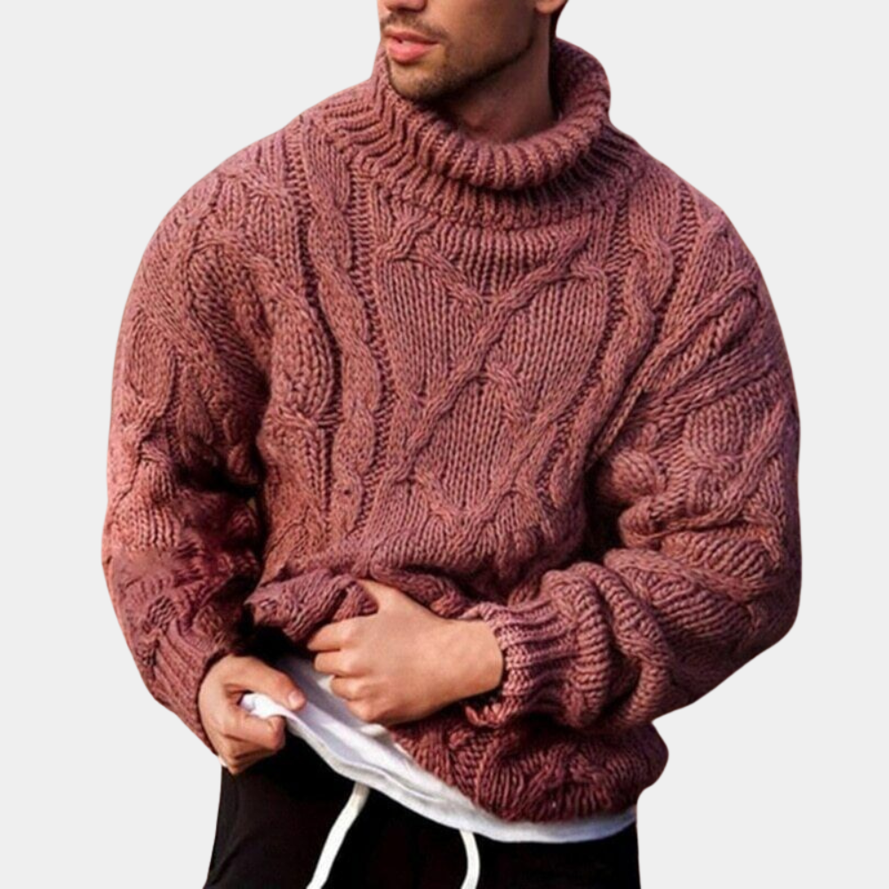 Herresweater med Rullekrave og Kabelstrik