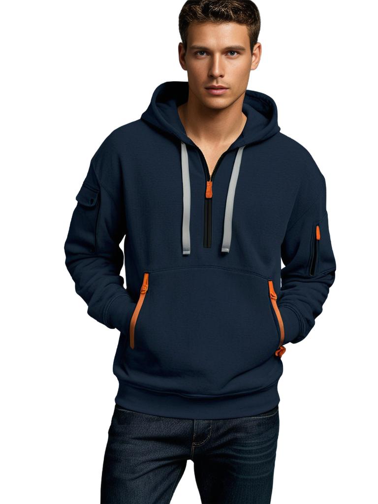 Hoodies Herre Halv Lynlås Afslappet Med Utility Detaljer