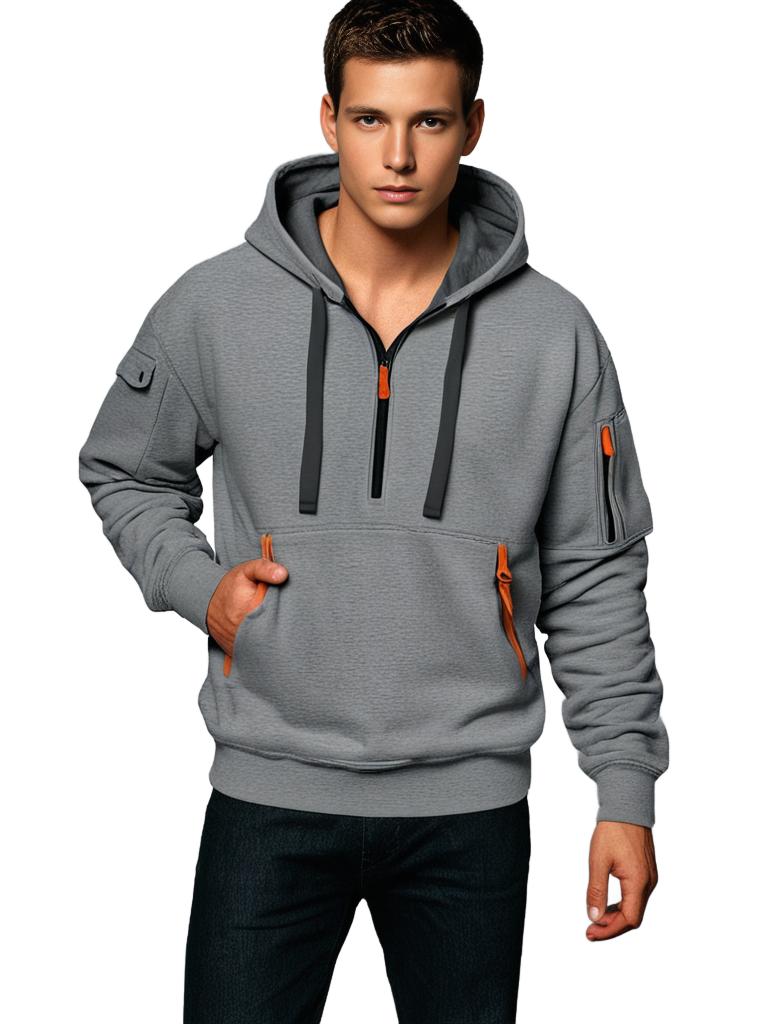Hoodies Herre Halv Lynlås Afslappet Med Utility Detaljer
