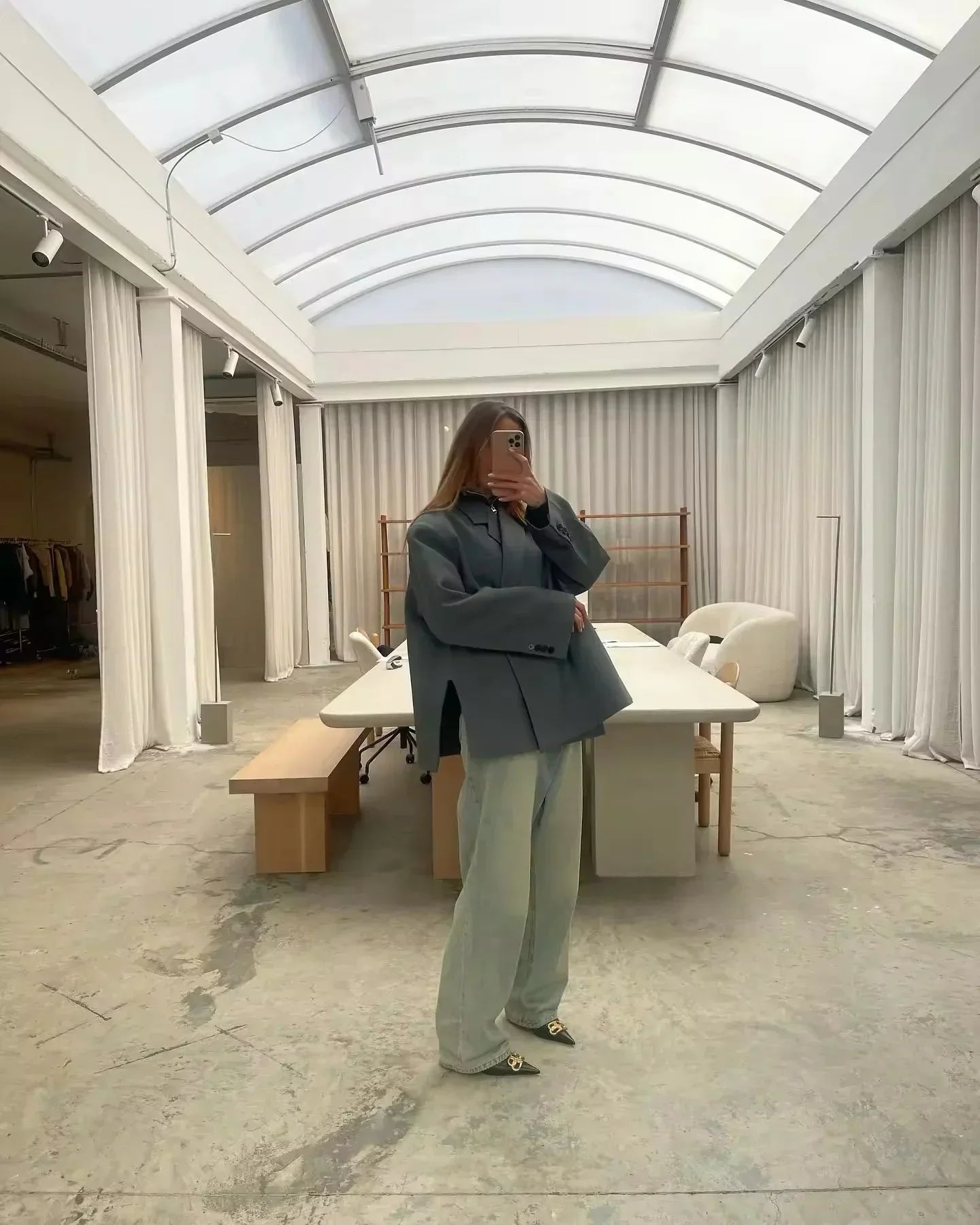 Morgan Blazer Oversize Kvinde – Chic Lang Jakke med Struktureret Krave & Afslappet Pasform