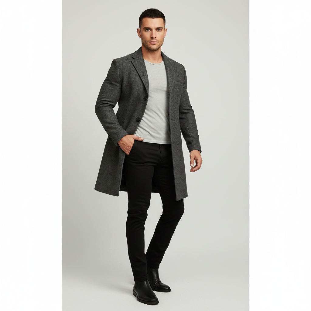 Ian Herre Vinterfrakke | Lang Knappet Frakke | Vindafvisende & Elegant Design
