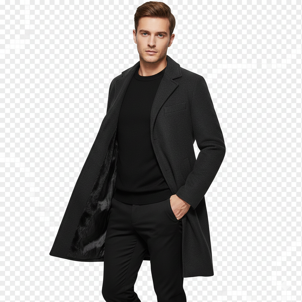 Ian Herre Vinterfrakke | Lang Knappet Frakke | Vindafvisende & Elegant Design