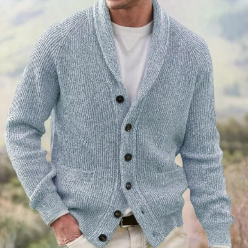 Victorino Herre Uldvest – Stribet V-hals Cardigan med Knapper og Lommer