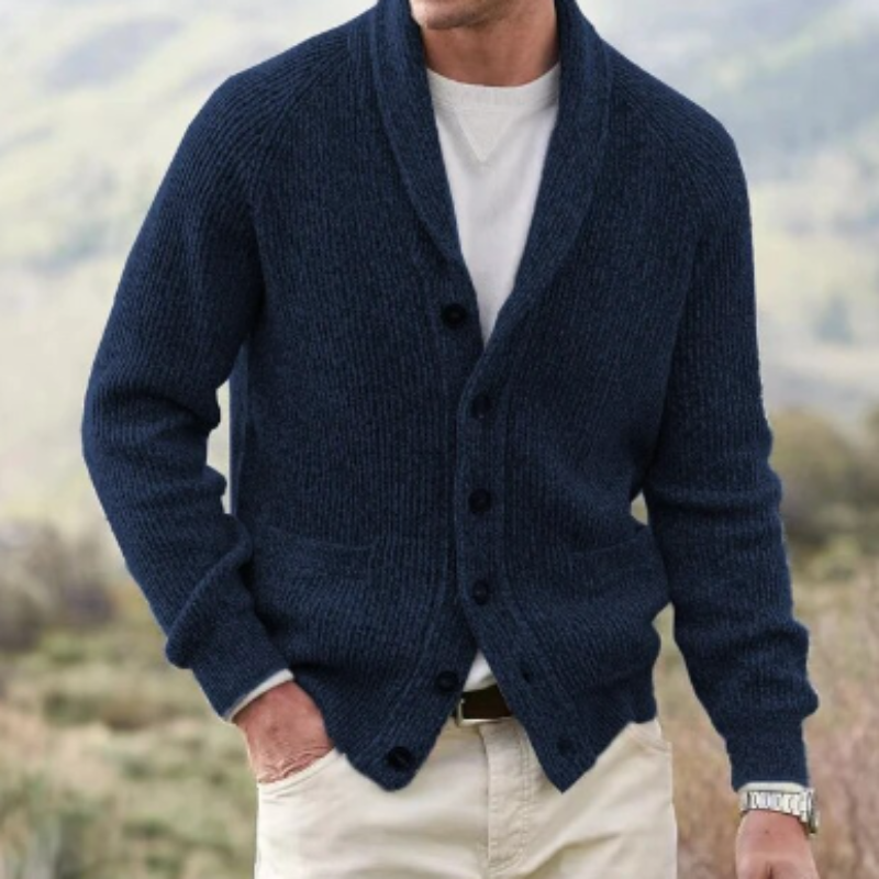 Victorino Herre Uldvest – Stribet V-hals Cardigan med Knapper og Lommer