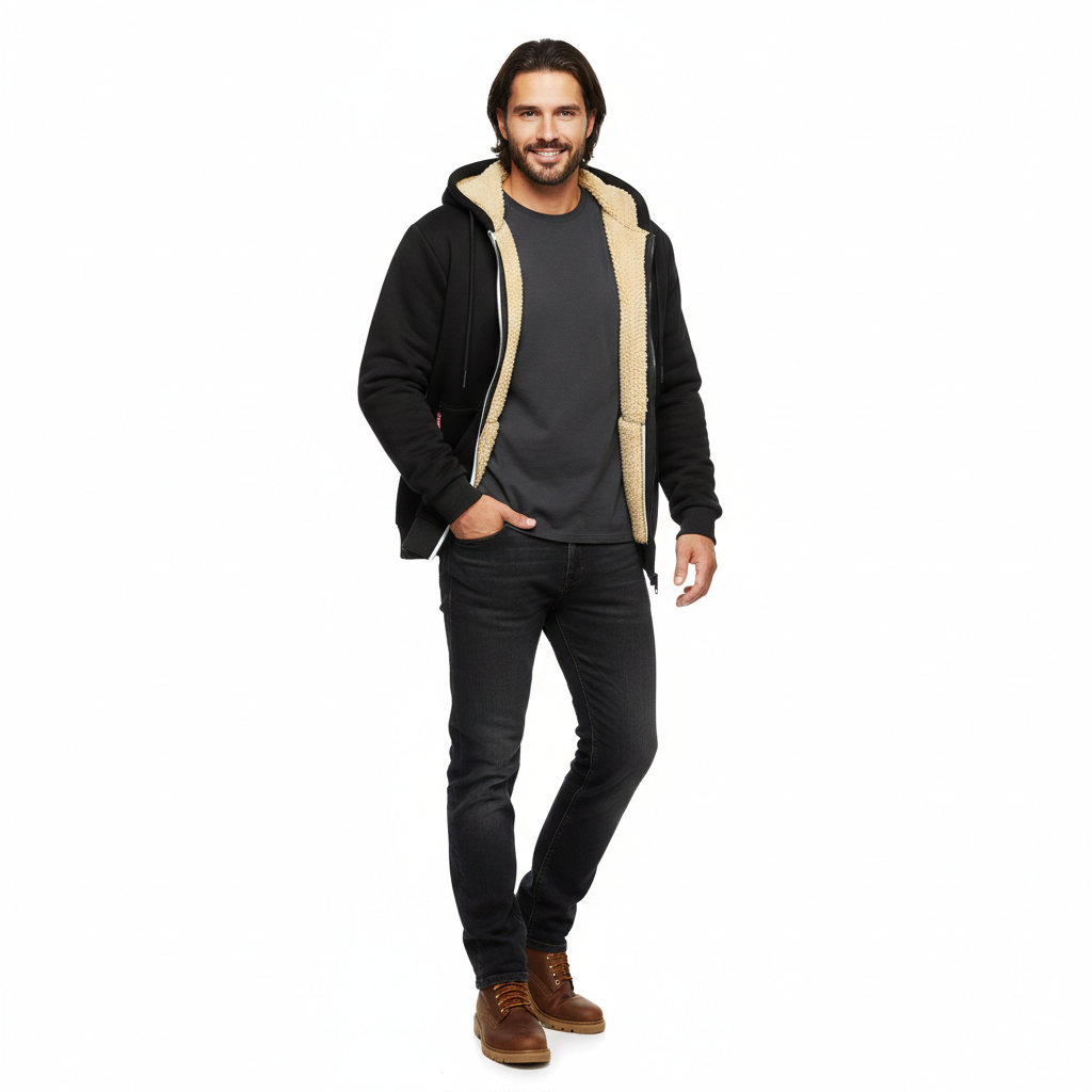 Zedrick Herre Zip-Up Hoodie – Varm Fleece Sweatshirt med Behagelig Hætte