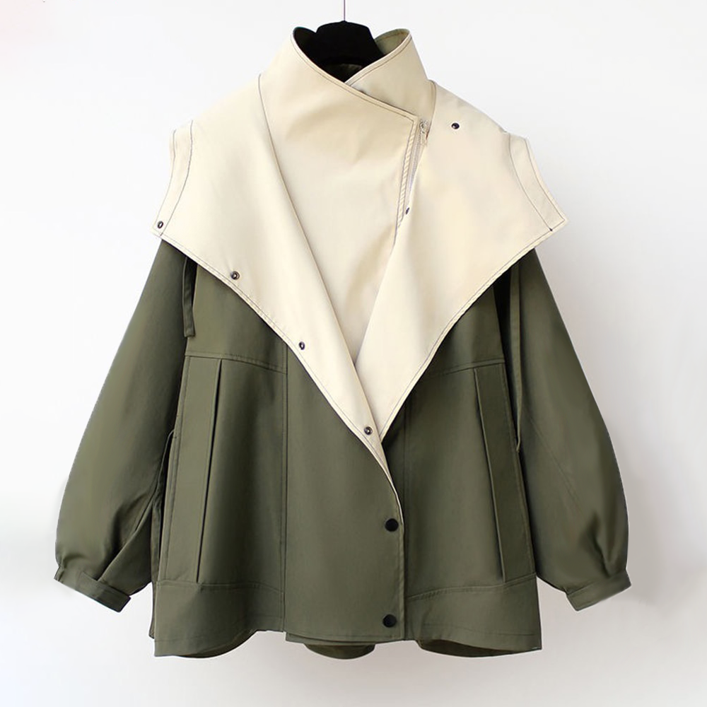 Mikyla Manteau Trench Kvinde – Chic Bicolor Moderne & Varm til Efterår Vinter Elegant