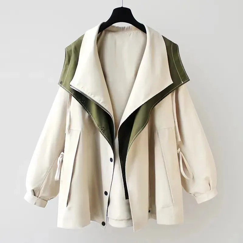 Mikyla Manteau Trench Kvinde – Chic Bicolor Moderne & Varm til Efterår Vinter Elegant
