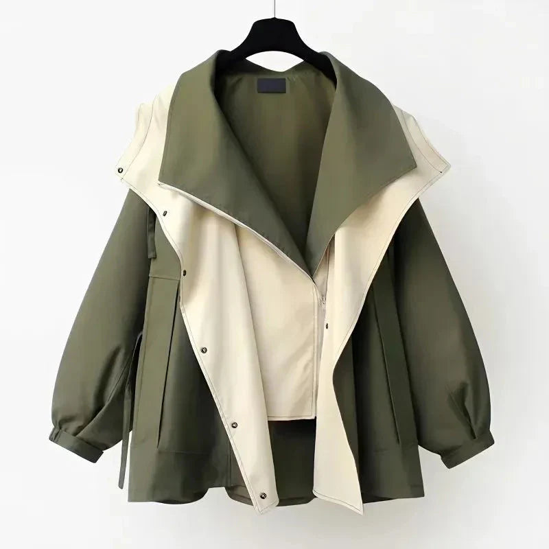 Mikyla Manteau Trench Kvinde – Chic Bicolor Moderne & Varm til Efterår Vinter Elegant