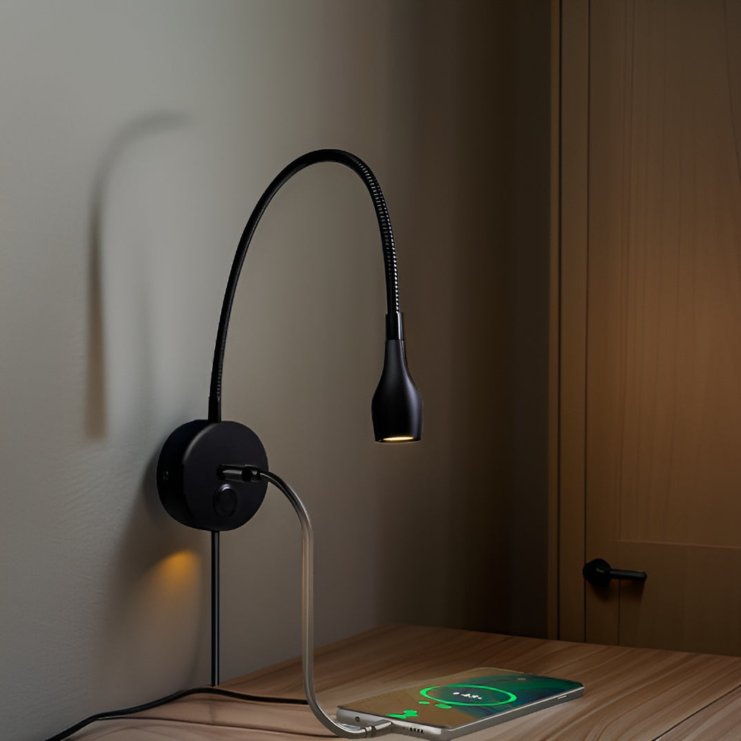 Justerbar LED Læselampe til Bog med USB-Opladningsport og Fleksibel Hals