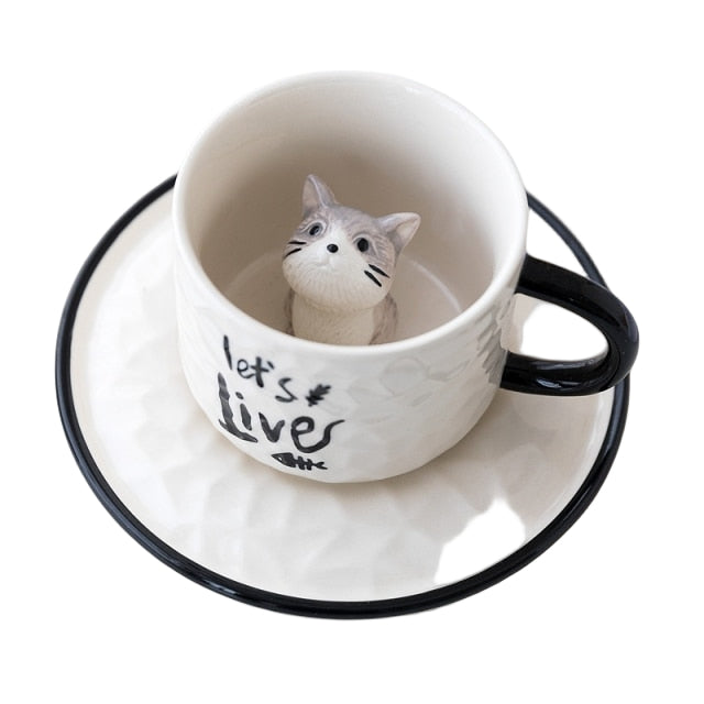 Keramisk Kaffekrus med Skjult Kat Figur