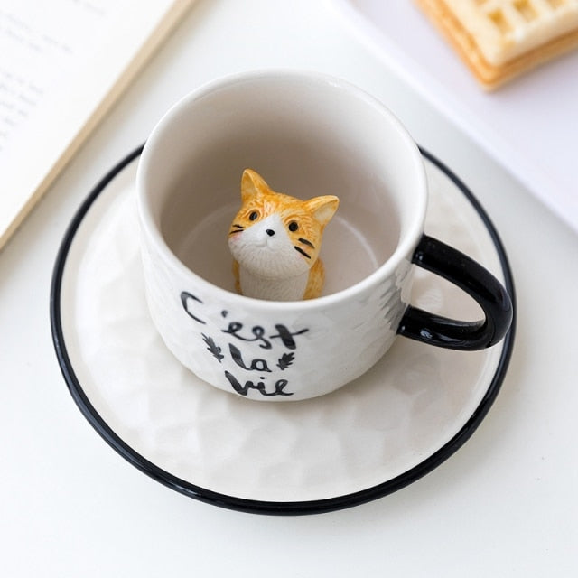 Keramisk Kaffekrus med Skjult Kat Figur