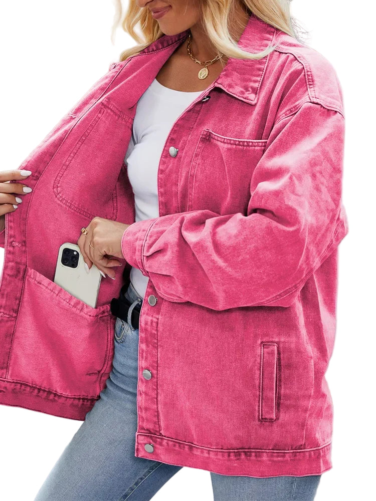 Kvindernes Denimjakke Overdimensioneret Stil