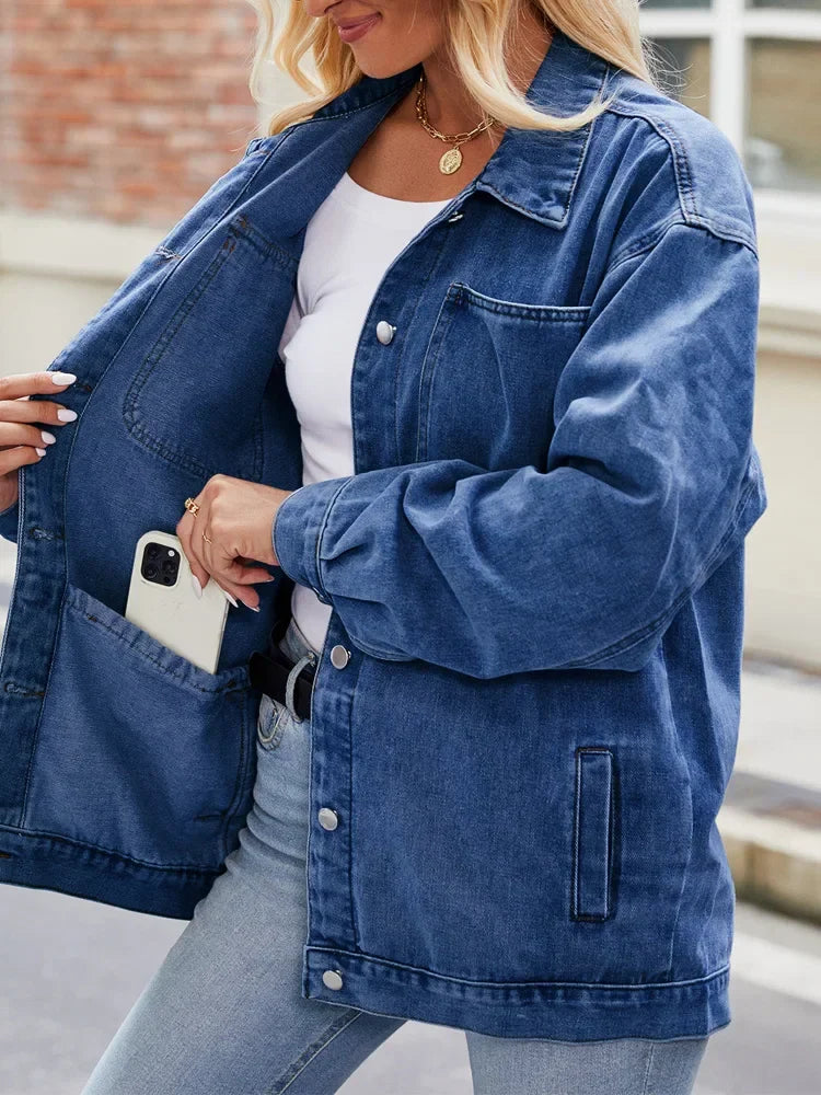 Kvindernes Denimjakke Overdimensioneret Stil