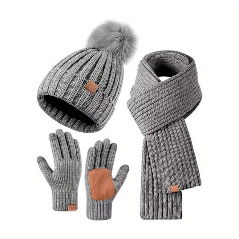 Kvinders 3-i-1 Vinter Sæt med Hue, Tørklæde og Handsker