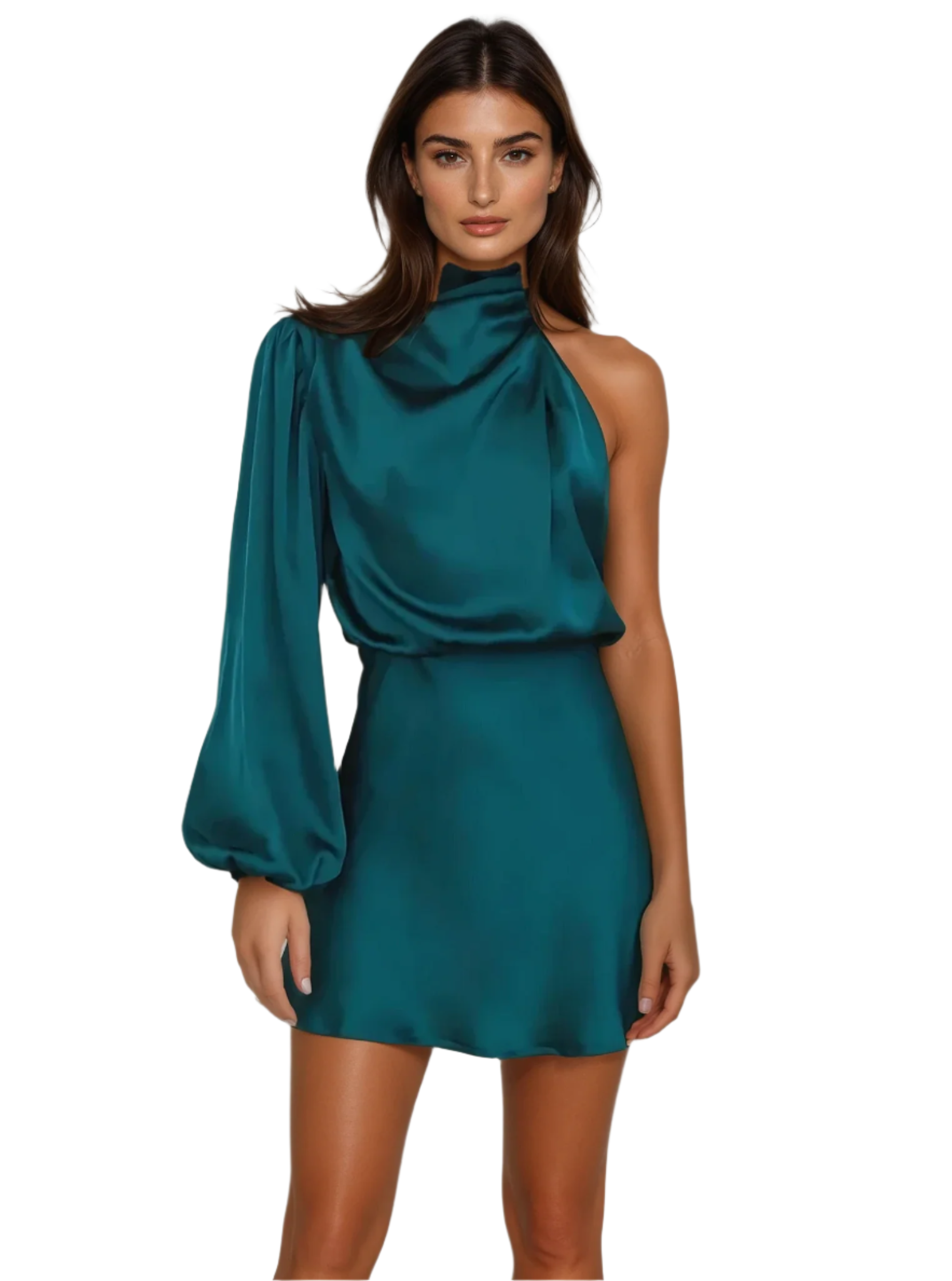 Kvinders Aftenkjole Asymmetrisk Satin One-Shoulder Med Pufærme
