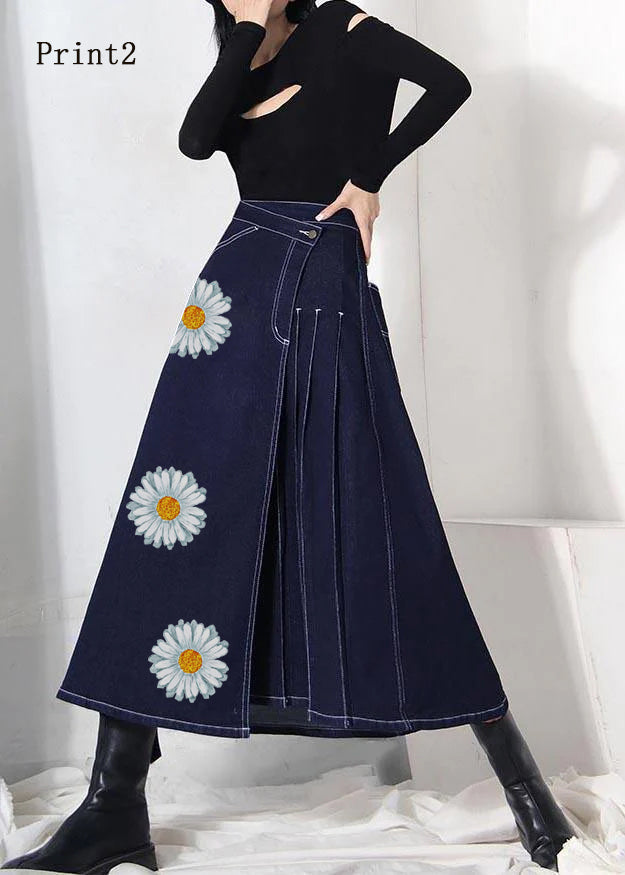 Kvinders Asymmetrisk Denim Nederdel Med Elastisk Talje