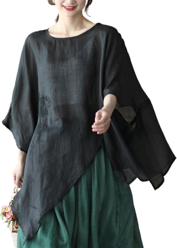 Kvinders Asymmetrisk Design Broderet Skjorte