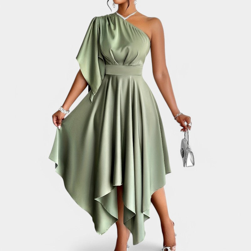 Kvinders Asymmetrisk Peplum Kjole i Polyester