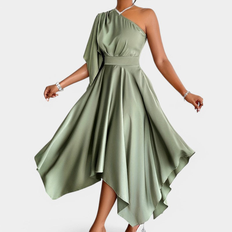 Kvinders Asymmetrisk Peplum Kjole i Polyester