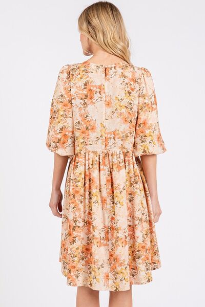 Kvinders Babydoll Mini Kjole Blomstret Linned Blend
