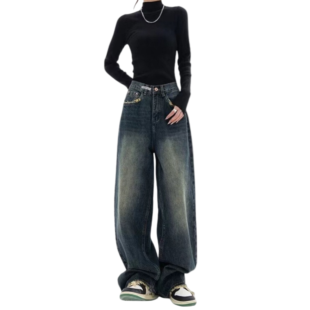Kvinders Baggy Jeans Casual Fit med Justerbar Talje