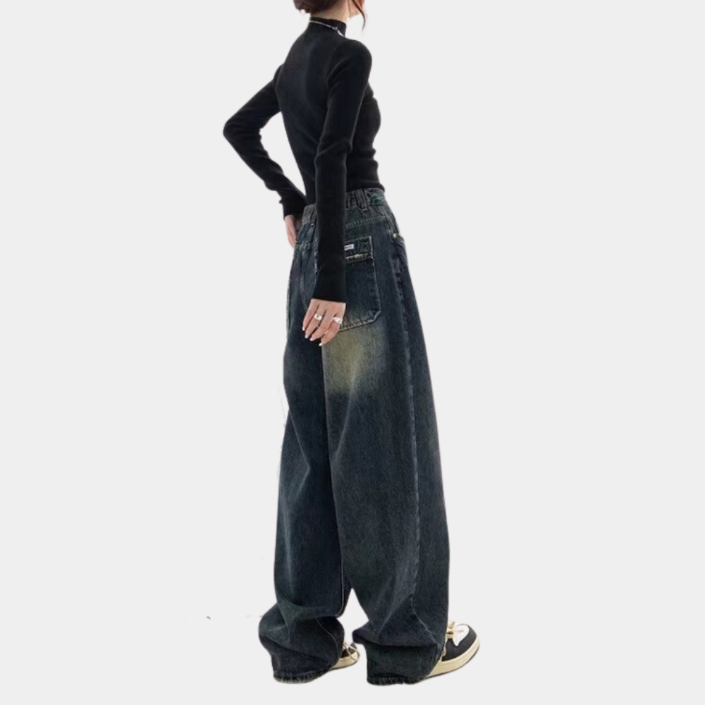 Kvinders Baggy Jeans Casual Fit med Justerbar Talje