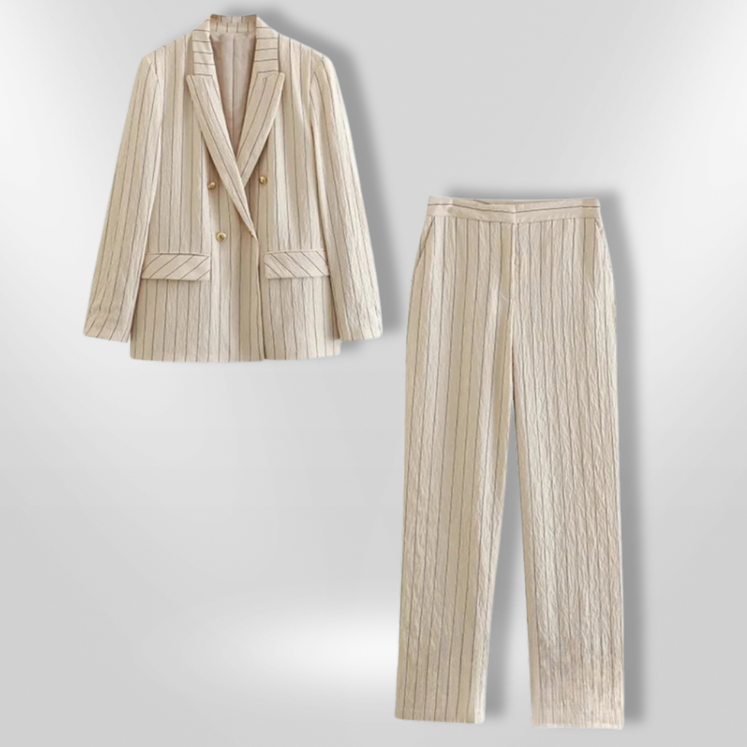 Kvinders Blazer Sæt med Bred Bukser og Stribet Design