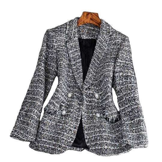 Kvinders Blazer Skræddersyet Pasform Dobbeltknap Tweed