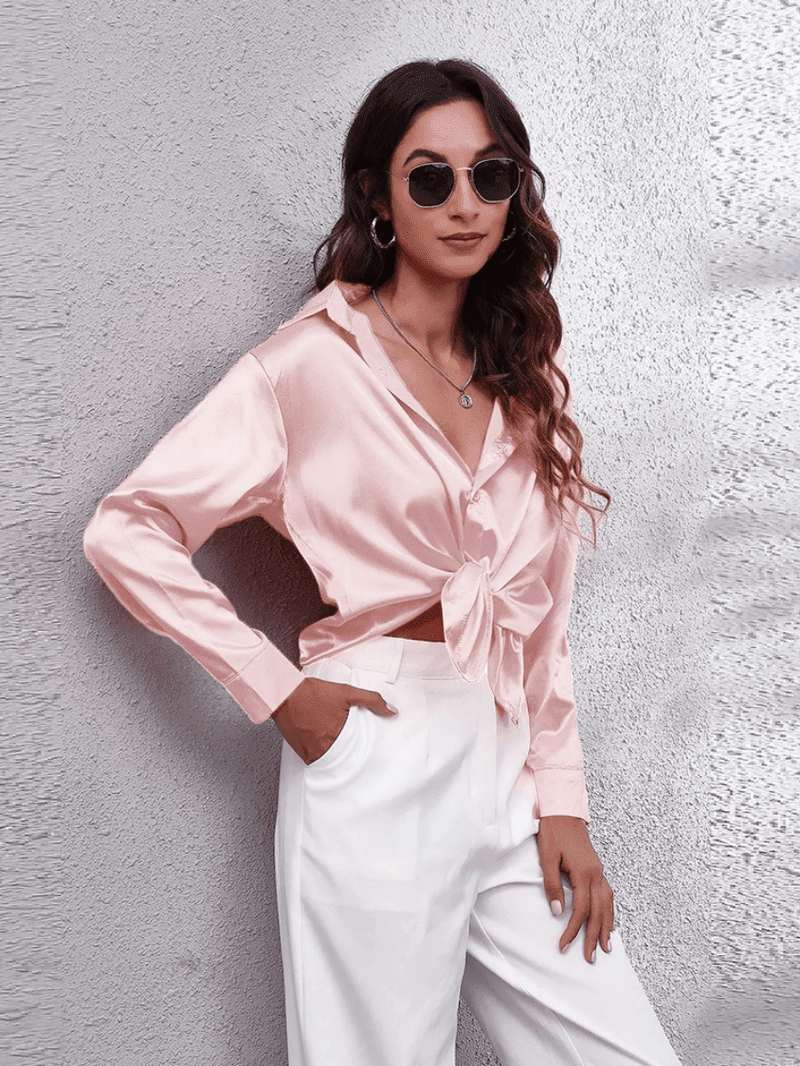 Kvinders Bluse Langærmet Satin Komfortabel Stil