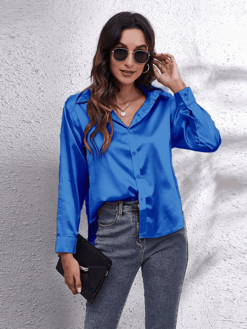 Kvinders Bluse Langærmet Satin Komfortabel Stil