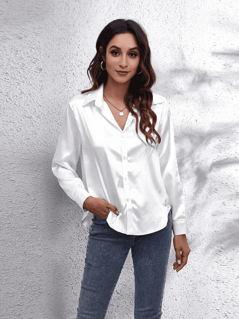 Kvinders Bluse Langærmet Satin Komfortabel Stil