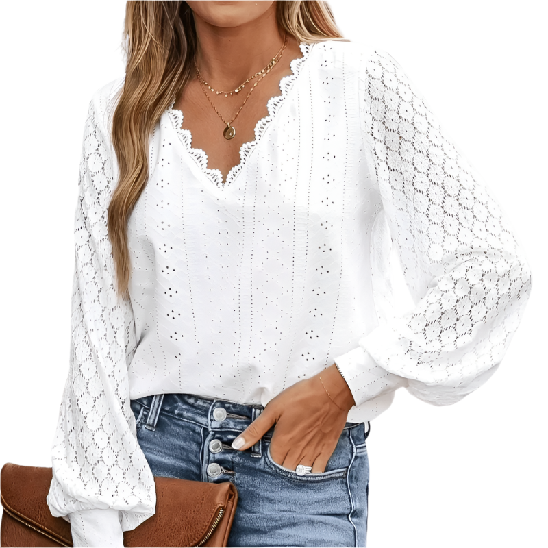 Kvinders Bluse i Lace med V-udskæring